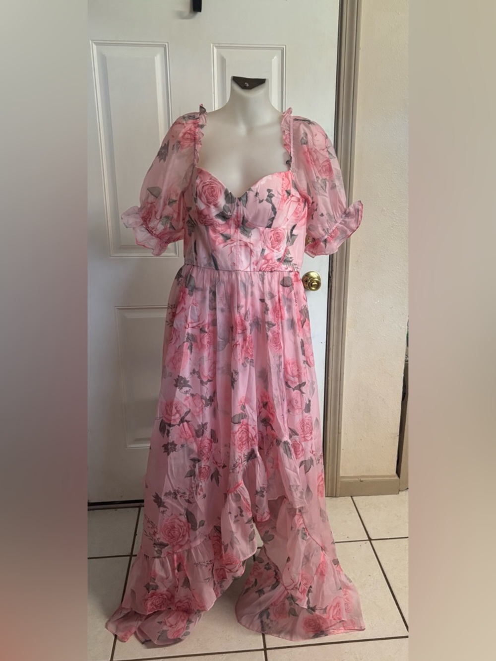 Large Mi Ami Francesca's Carrie Corset High-Low pink Floral Maxi Dress. In EUC!